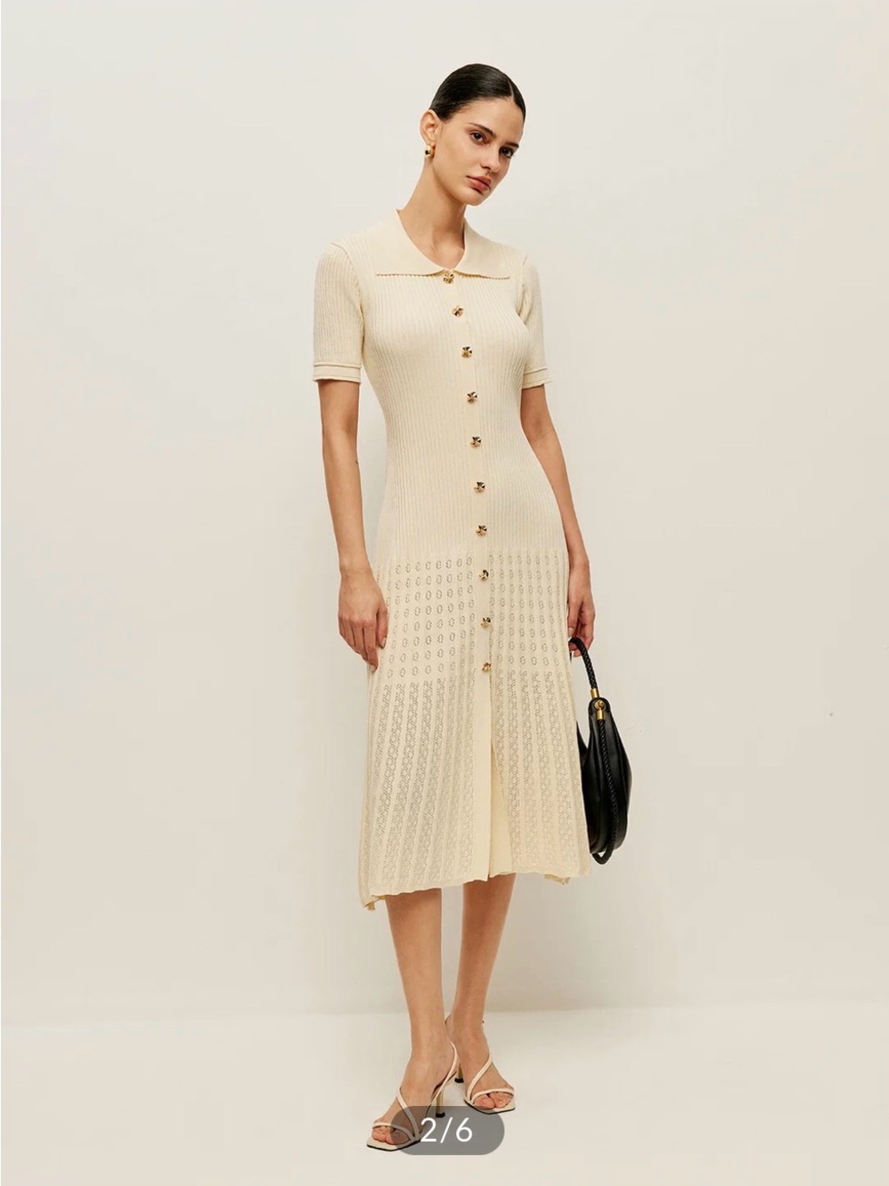 Commense Knit Hollow Buttoned Polo Dress